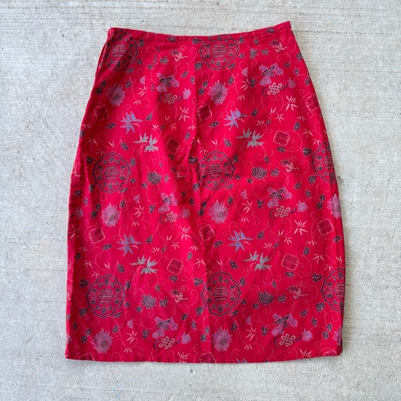 Vintage 24/7 365 Red Asian Floral Pattern Cotton Mini Skirt USA Size XS 26" - Picture 1 of 3